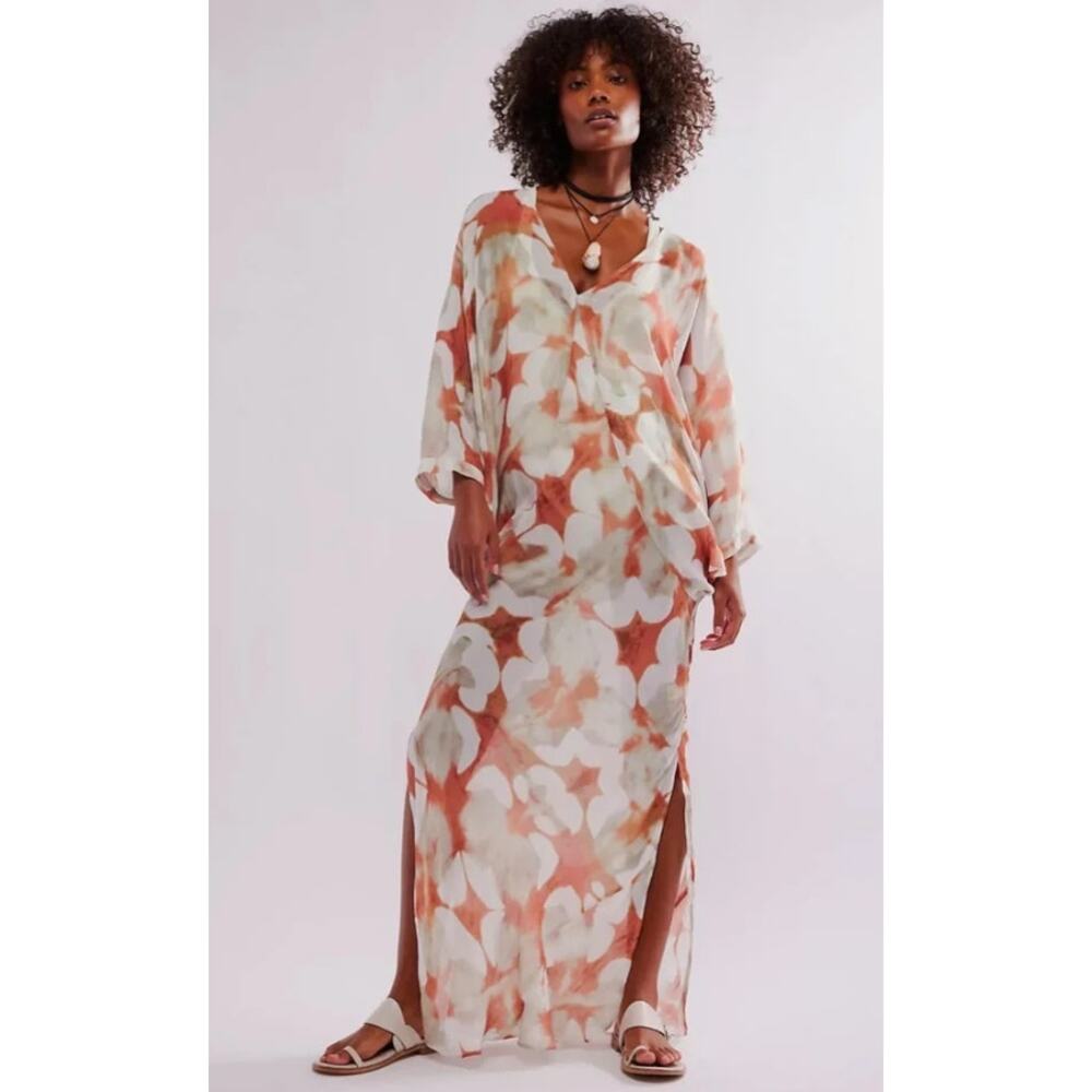 Free People JEN'S PIRATE BOOTY Kingdom Kaftan Dress in Tan and White S NWOT $242